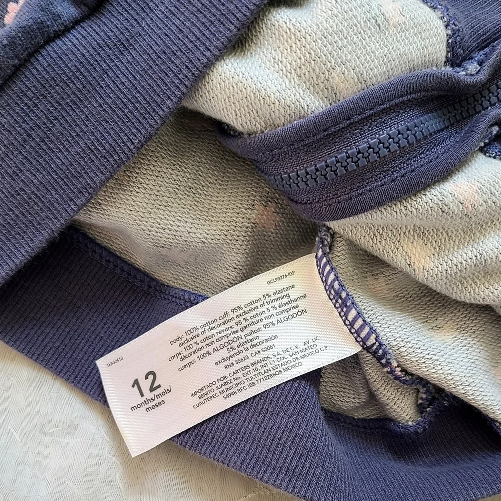 Carter's Blue Floral Hoodie Sweatshirt - Lightweight
